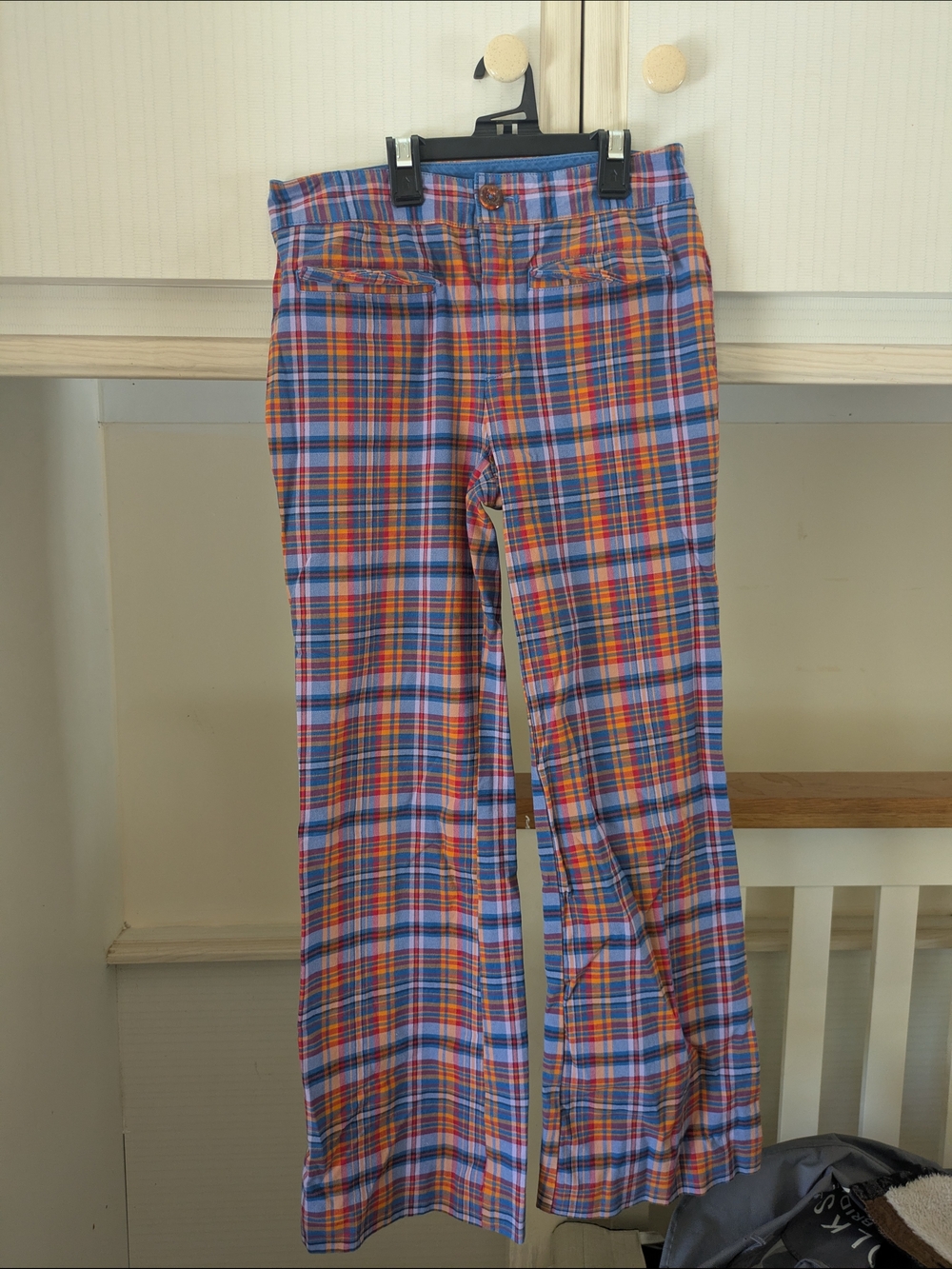 Maeve By Anthropologie Plaid Flare Pants in Blue and Orange